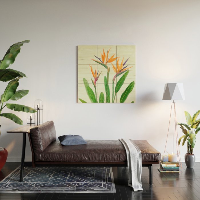 bird of paradise flower painting Wood Wall Art Gallery Image 2