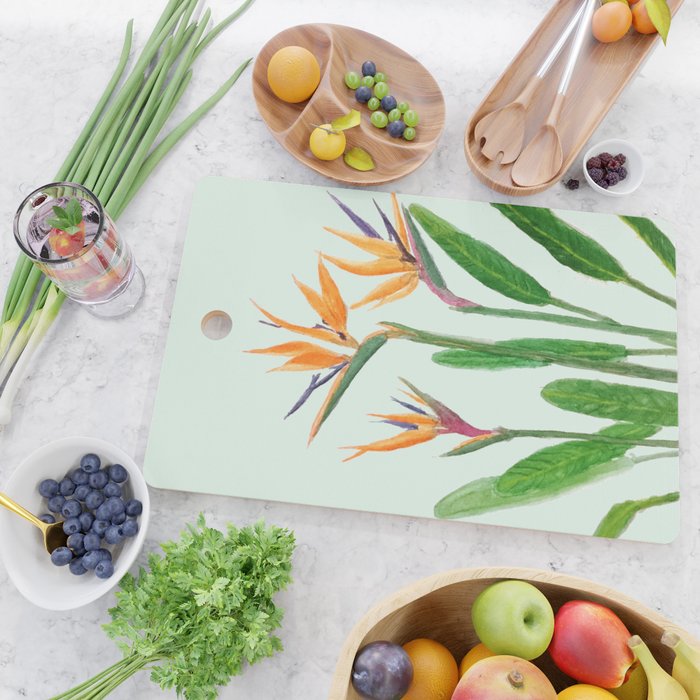 bird of paradise flower painting Cutting Board Gallery Image 2