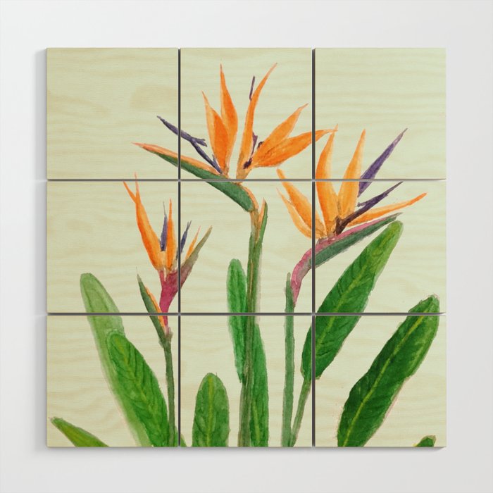 bird of paradise flower painting Wood Wall Art Gallery Image 1