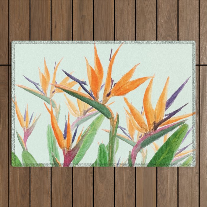 bird of paradise flower painting Outdoor Rug Gallery Image 1