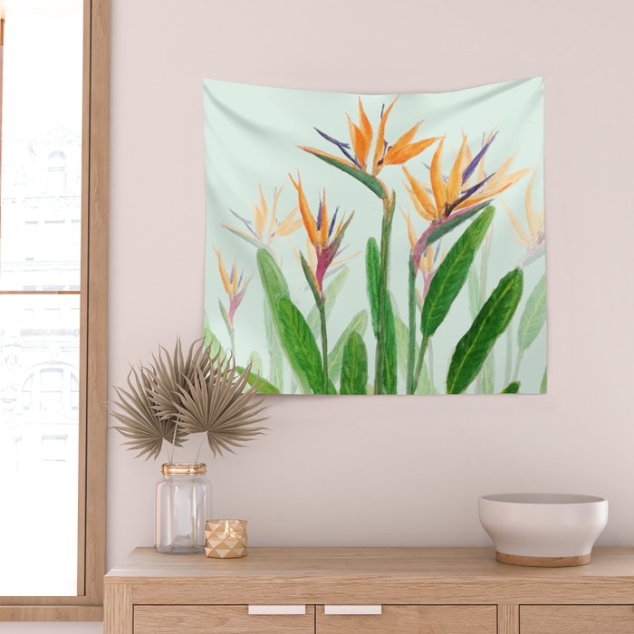 bird of paradise flower painting Wall Tapestry Gallery Image 2