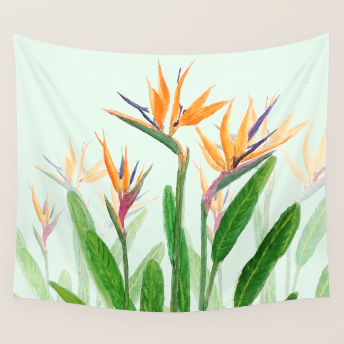 bird of paradise flower painting Wall Tapestry Gallery Image 1