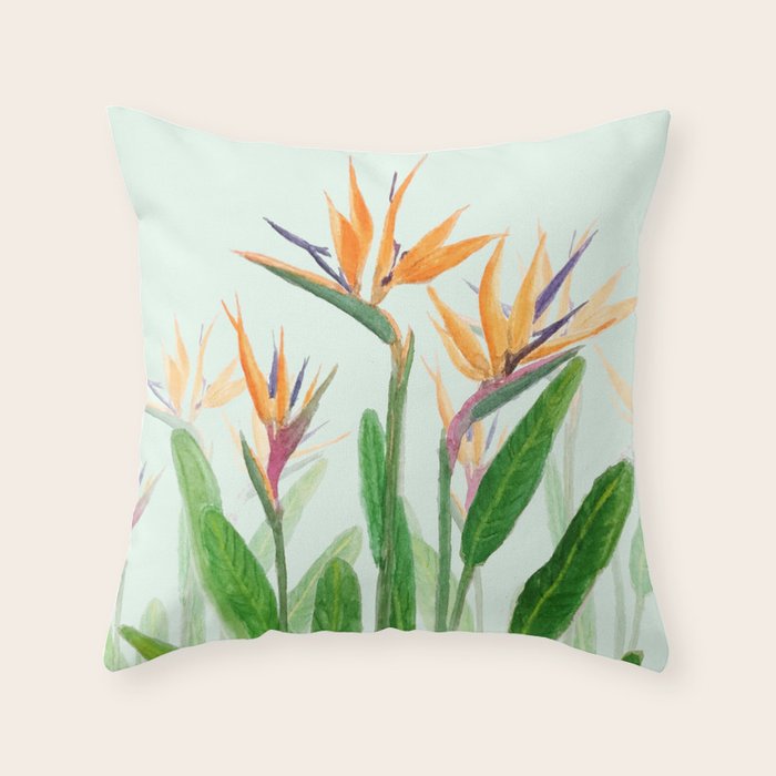 bird of paradise flower painting Throw Pillow Gallery Image 1