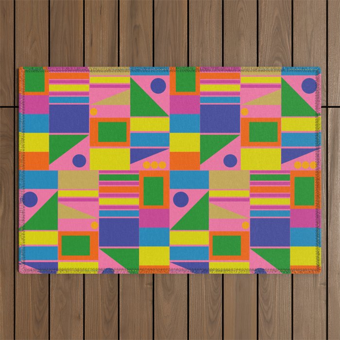 Mid Century Modern Modtastic Fun and Colorful Abstract Geometric Pattern Outdoor Rug Gallery Image 1