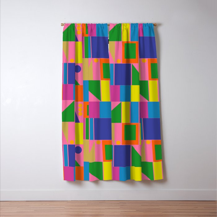 Mid Century Modern Modtastic Fun and Colorful Abstract Geometric Pattern Window Curtain Gallery Image 3