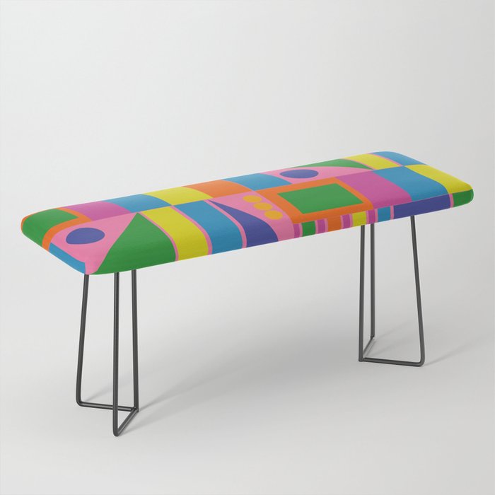 Mid Century Modern Modtastic Fun and Colorful Abstract Geometric Pattern Bench Gallery Image 1