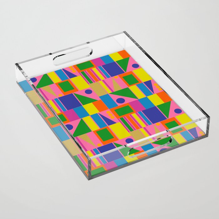 Mid Century Modern Modtastic Fun and Colorful Abstract Geometric Pattern Acrylic Tray Gallery Image 1