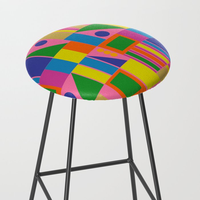 Mid Century Modern Modtastic Fun and Colorful Abstract Geometric Pattern Stool Gallery Image 2
