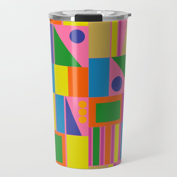 Mid Century Modern Modtastic Fun and Colorful Abstract Geometric Pattern Travel Mug Gallery Image 1