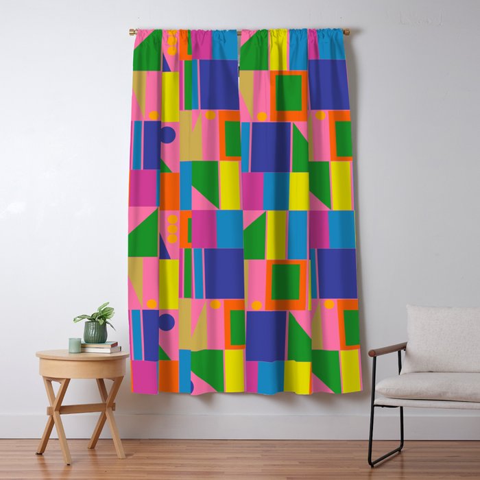 Mid Century Modern Modtastic Fun and Colorful Abstract Geometric Pattern Window Curtain Gallery Image 1