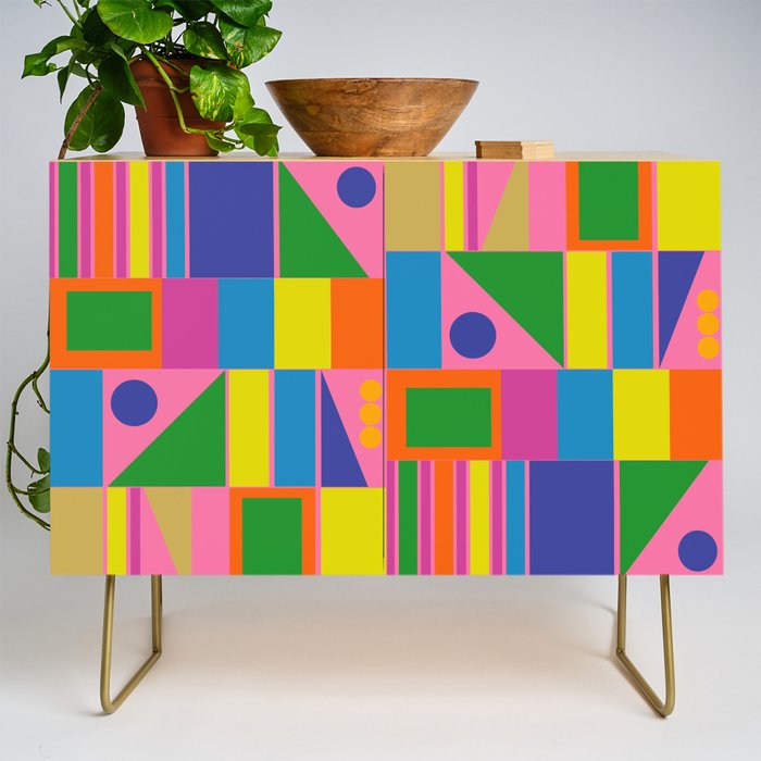 Mid Century Modern Modtastic Fun and Colorful Abstract Geometric Pattern Credenza Gallery Image 1