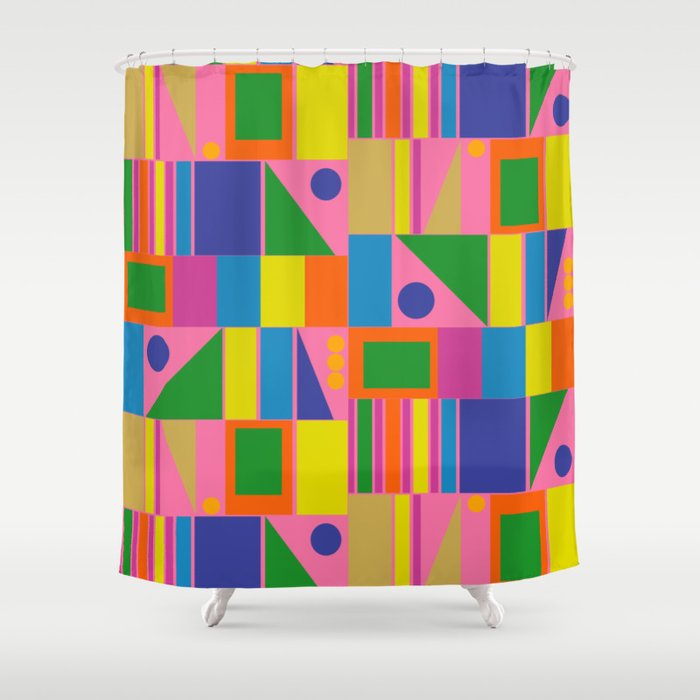 Mid Century Modern Modtastic Fun and Colorful Abstract Geometric Pattern Shower Curtain Gallery Image 1