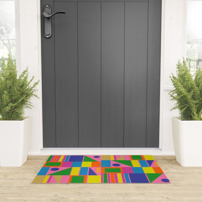Mid Century Modern Modtastic Fun and Colorful Abstract Geometric Pattern Welcome Mat Gallery Image 3