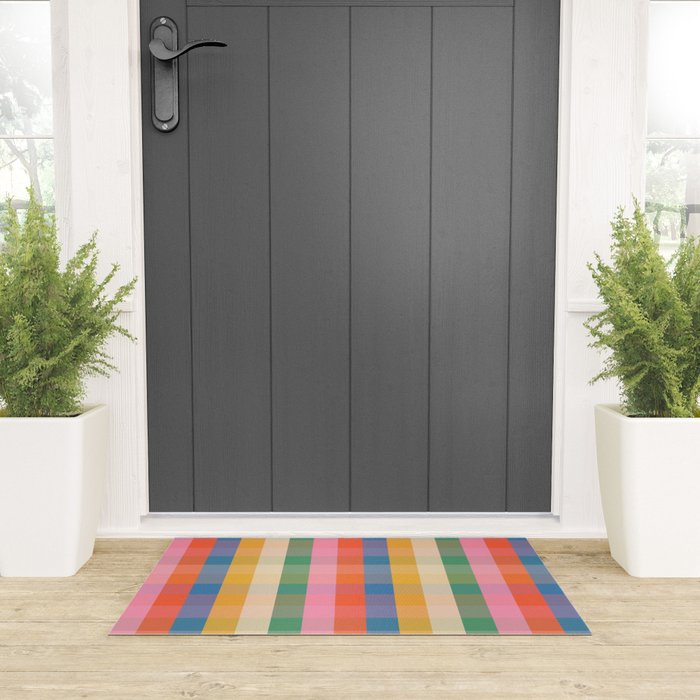 Rainbow Plaid Colorful Check Pattern Welcome Mat Gallery Image 3