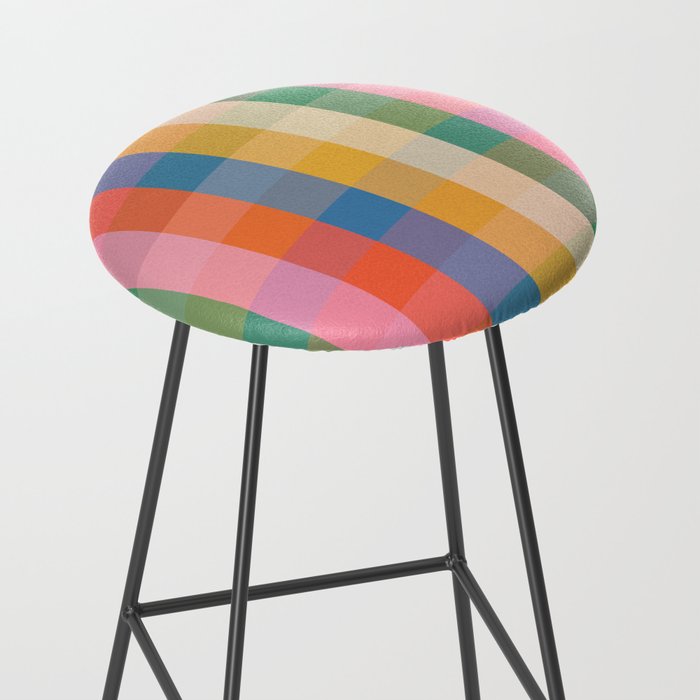 Rainbow Plaid Colorful Check Pattern Stool Gallery Image 2