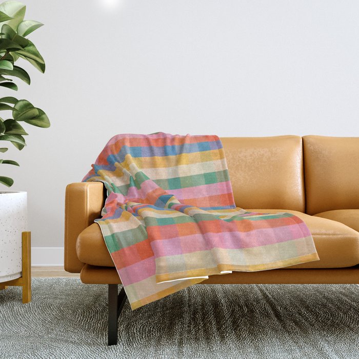 Rainbow Plaid Colorful Check Pattern Throw Blanket Gallery Image 1
