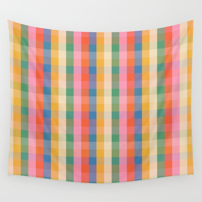 Rainbow Plaid Colorful Check Pattern Wall Tapestry Gallery Image 4