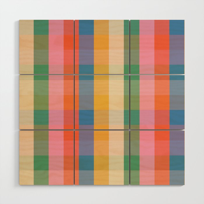 Rainbow Plaid Colorful Check Pattern Wood Wall Art Gallery Image 1