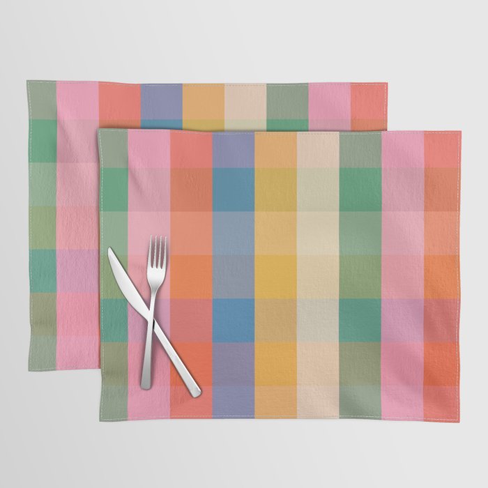 Rainbow Plaid Colorful Check Pattern Placemat Gallery Image 1