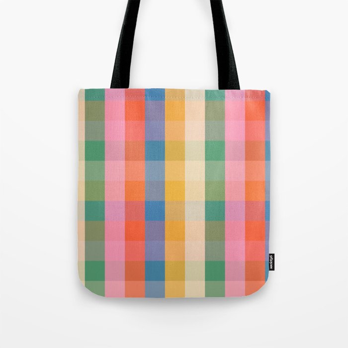 Rainbow Plaid Colorful Check Pattern Tote Bag Gallery Image 1