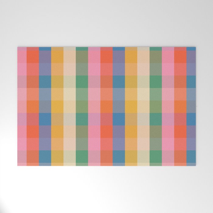 Rainbow Plaid Colorful Check Pattern Welcome Mat Gallery Image 1