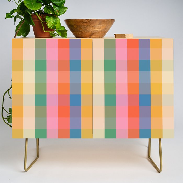Rainbow Plaid Colorful Check Pattern Credenza Gallery Image 1