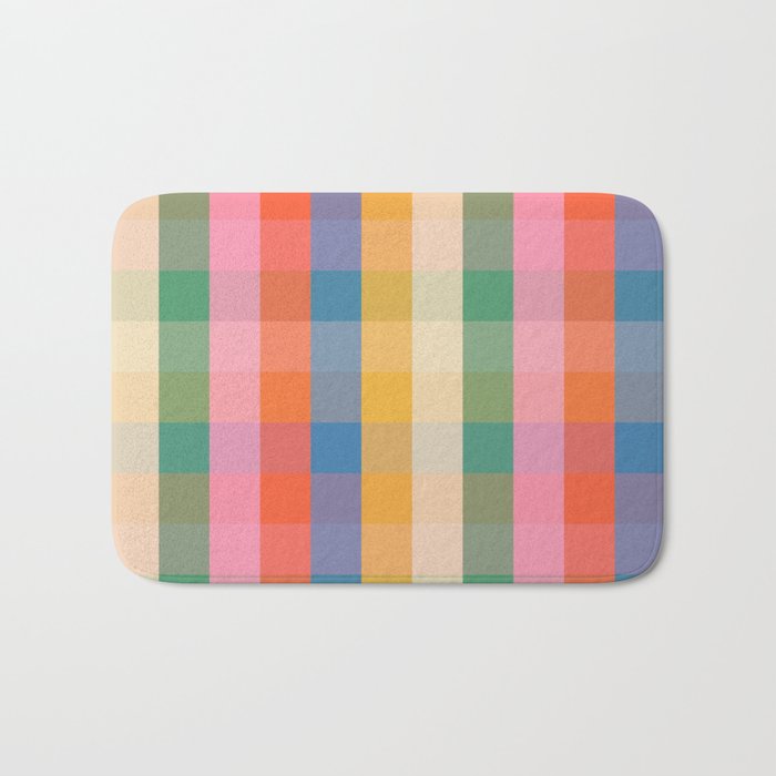 Rainbow Plaid Colorful Check Pattern Bath Mat Gallery Image 1