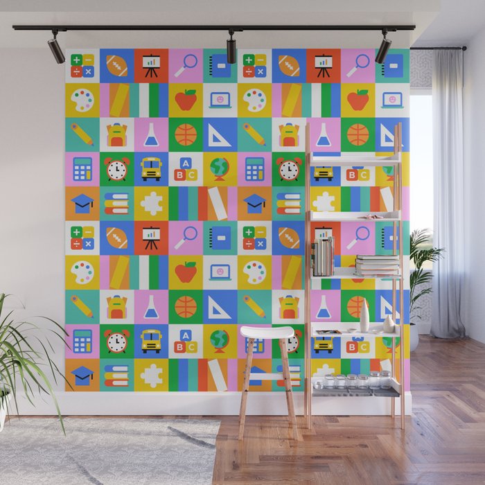 Colorful back to school geometric mosaic pattern Wall Mural Gallery Image 1