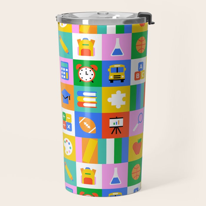 Colorful back to school geometric mosaic pattern Travel Mug Gallery Image 2