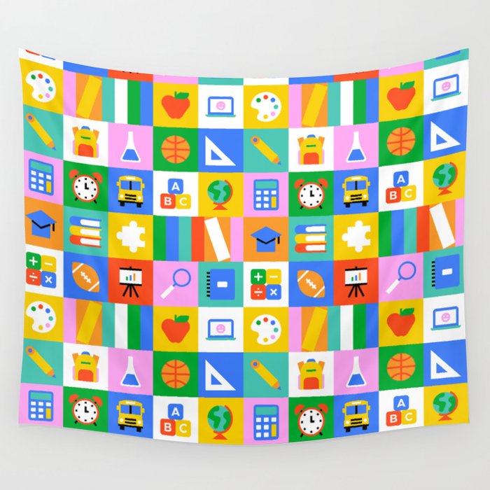 Colorful back to school geometric mosaic pattern Wall Tapestry Gallery Image 4