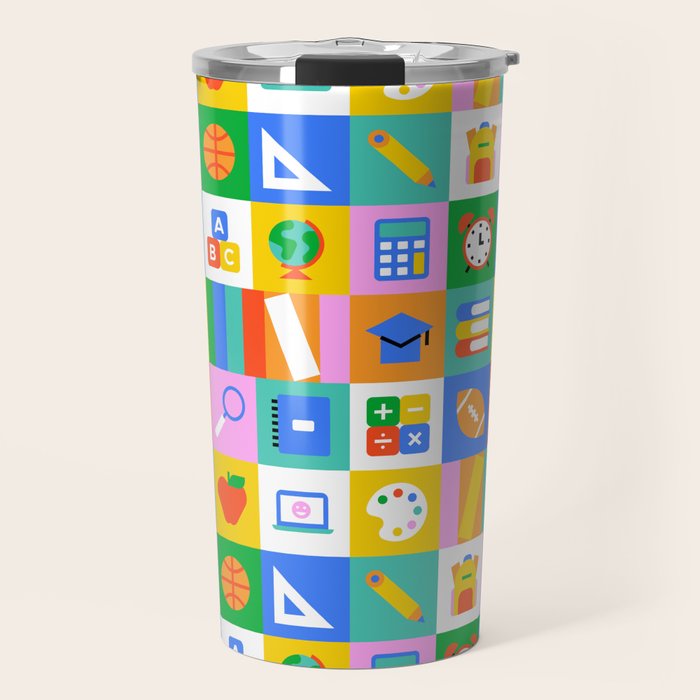 Colorful back to school geometric mosaic pattern Travel Mug Gallery Image 1