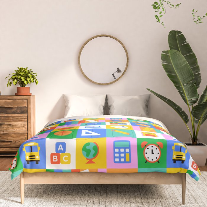 Colorful back to school geometric mosaic pattern Comforter Gallery Image 3