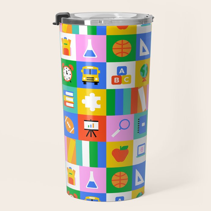 Colorful back to school geometric mosaic pattern Travel Mug Gallery Image 3
