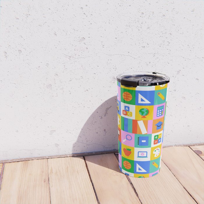 Colorful back to school geometric mosaic pattern Travel Mug Gallery Image 4