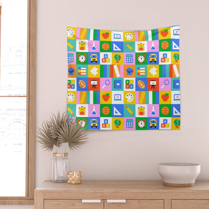 Colorful back to school geometric mosaic pattern Wall Tapestry Gallery Image 2