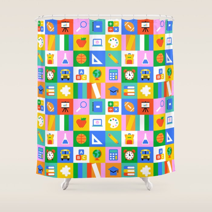 Colorful back to school geometric mosaic pattern Shower Curtain Gallery Image 1