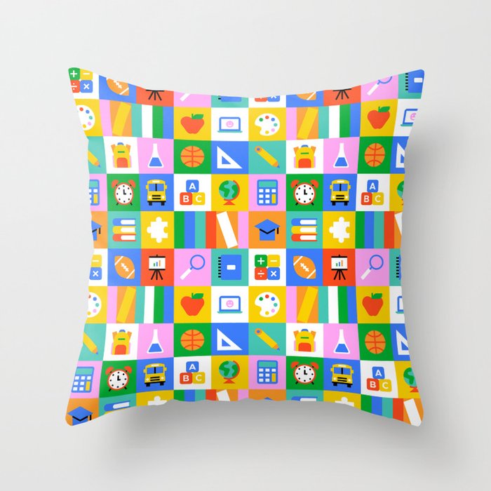 Colorful back to school geometric mosaic pattern Throw Pillow Gallery Image 6