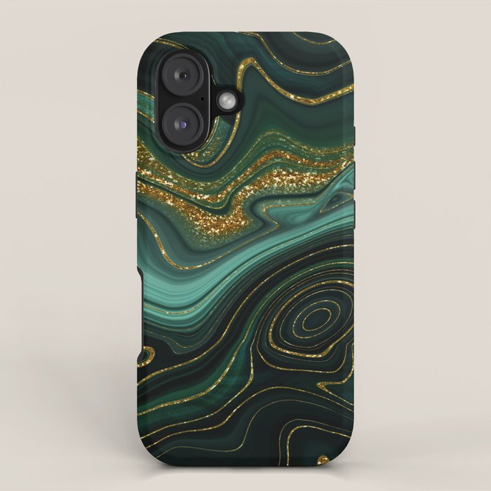 Abstract Gold Glitter Malachite Marble Landscapes iPhone Case Gallery Image 1