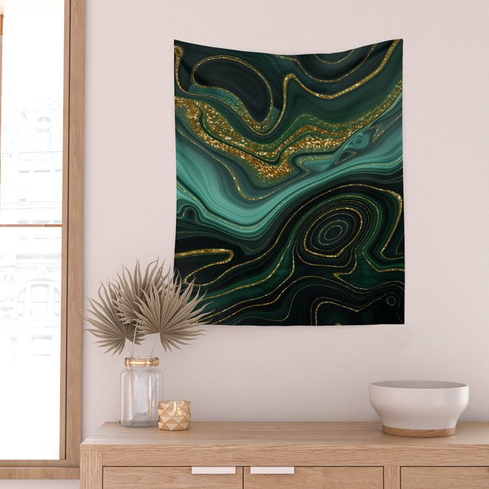 Abstract Gold Glitter Malachite Marble Landscapes Wall Tapestry Gallery Image 2