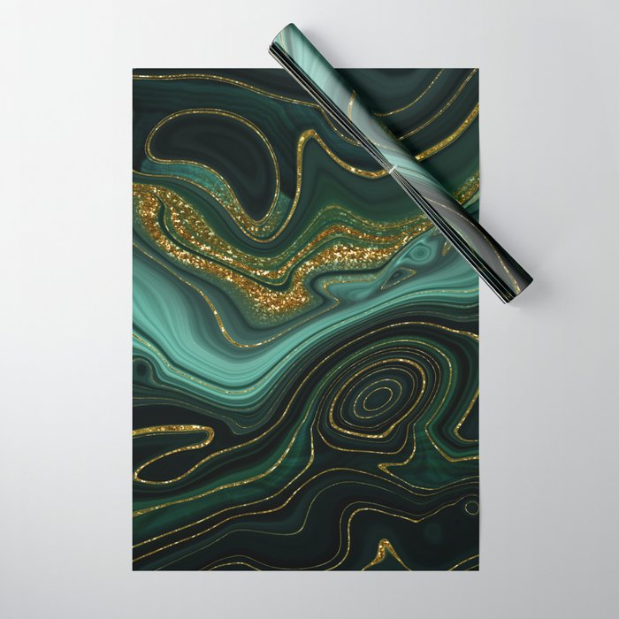 Abstract Gold Glitter Malachite Marble Landscapes Wrapping Paper Gallery Image 1