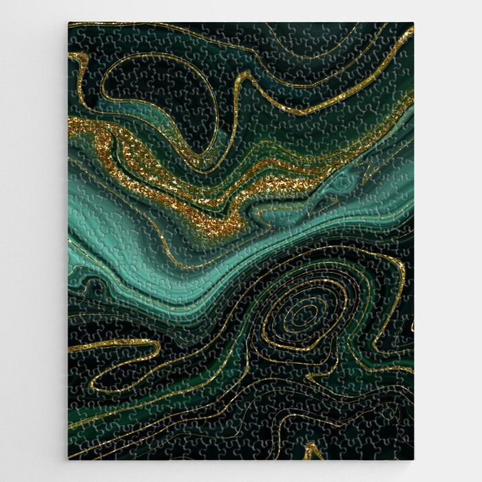 Abstract Gold Glitter Malachite Marble Landscapes Jigsaw Puzzle Gallery Image 1
