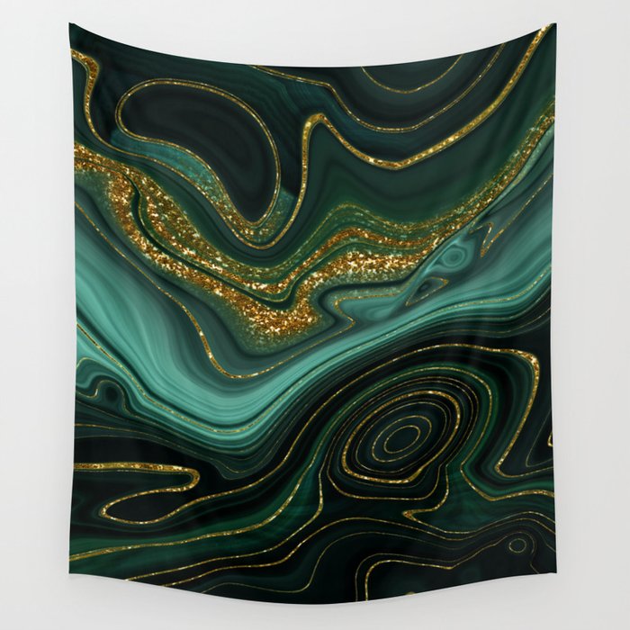 Abstract Gold Glitter Malachite Marble Landscapes Wall Tapestry Gallery Image 1