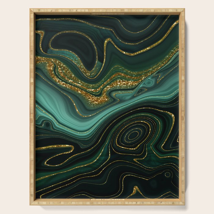 Abstract Gold Glitter Malachite Marble Landscapes Serving Tray Gallery Image 1