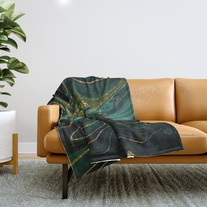 Abstract Gold Glitter Malachite Marble Landscapes Throw Blanket Gallery Image 1