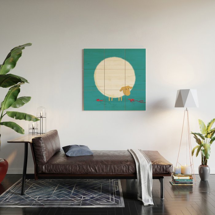 Fluffy Sheep Wood Wall Art Gallery Image 2