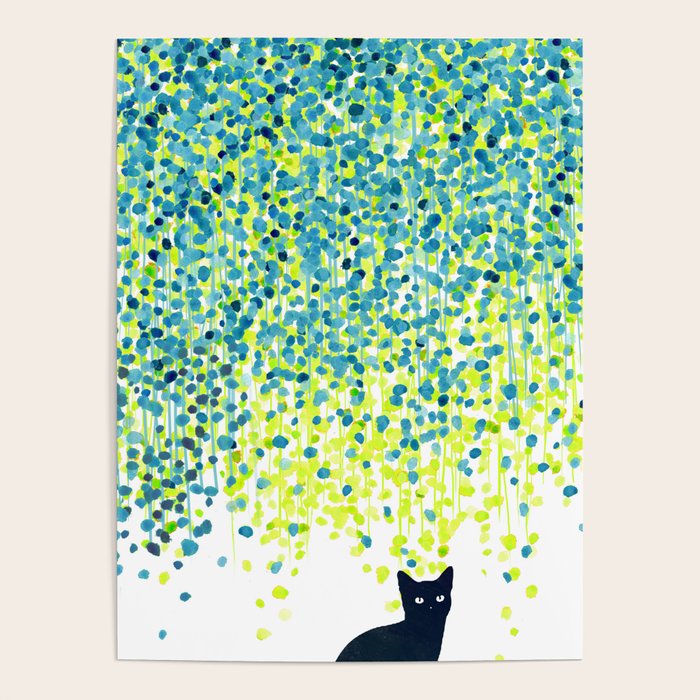 Cat in the garden under willow tree Poster Gallery Image 4