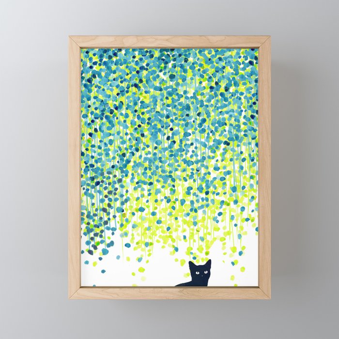 Cat in the garden under willow tree Mini Art Print Gallery Image 1