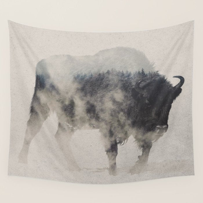 Bison In The Fog Wall Tapestry Gallery Image 1