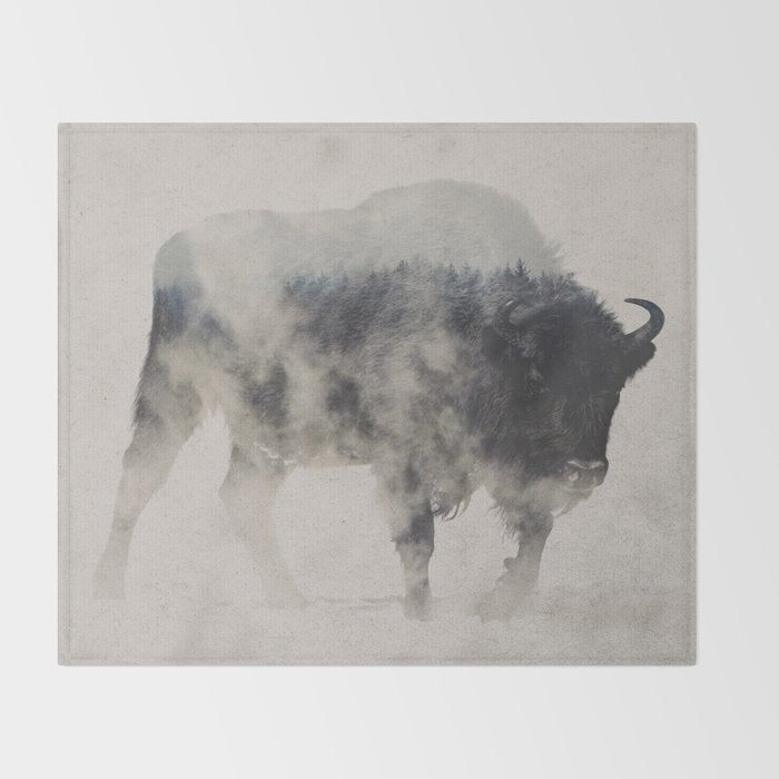 Bison In The Fog Throw Blanket Gallery Image 2