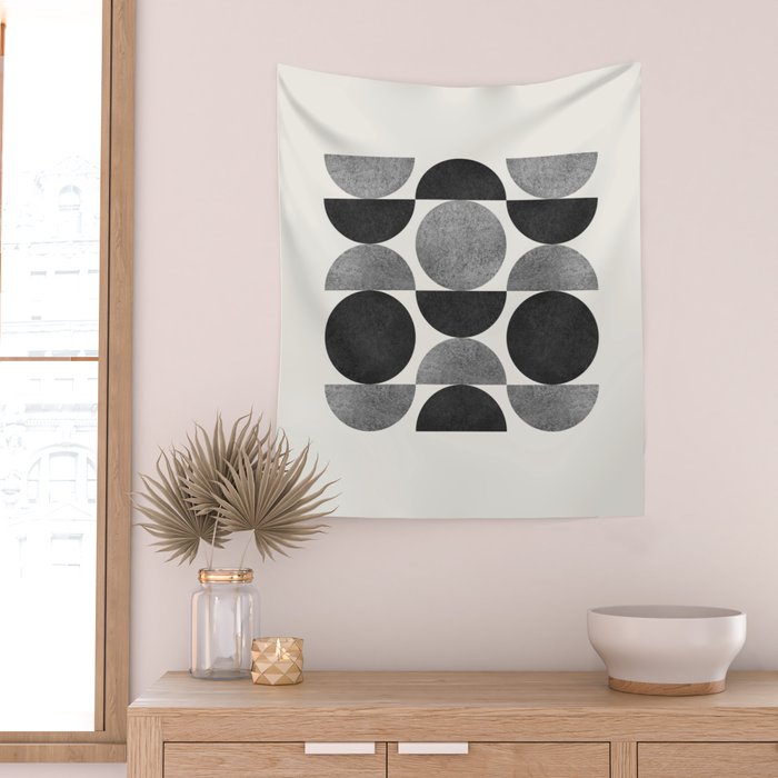 Black grey retro Mid century modern Wall Tapestry Gallery Image 2